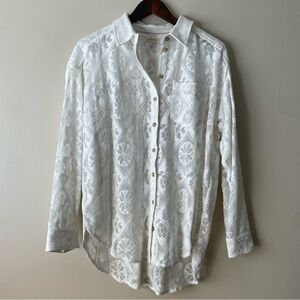 PILCRO ANTHROPOLOGIE White Lace Women's XS Button Up Sheer Boho Chic